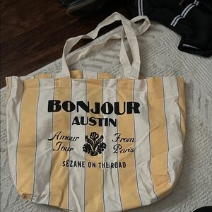 Sezane Yellow and White Striped Tote Bag
